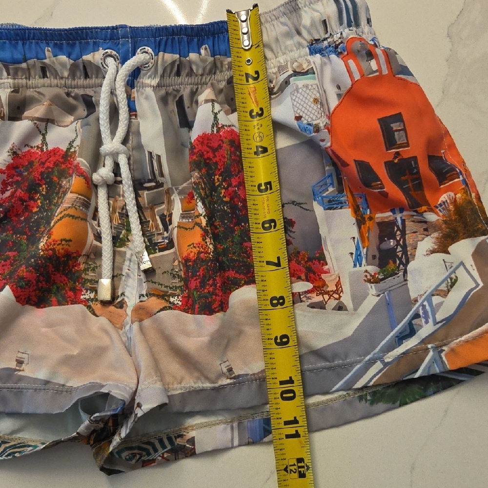 Scenic Print Men's Swim Trunks in Orange & Blue - Picture 6 of 6